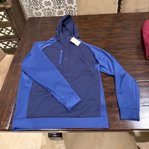 Peter Millar Men's Medium Sport Navy / Navy Weld Half-Snap Hoodie MSRP $245 - Picture 4 of 11